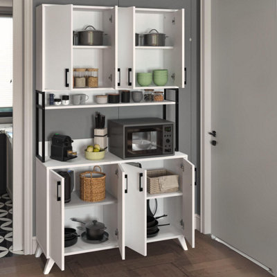URBNLIVING 202cm Height White Large 8-Door Kitchen Cabinet & Spacious ...