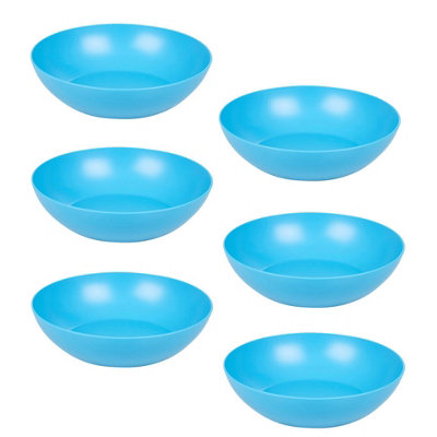 URBNLIVING 20cm Diameter 6 Pcs Blue Colour High Quality Deep Round Reusable Solid Colour Plastic Dinner & Picnic Plates