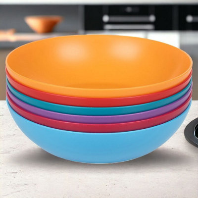 URBNLIVING 20cm Diameter 6 Pcs Multi Colour High Quality Deep Round Reusable Solid Colour Plastic Dinner & Picnic Plates