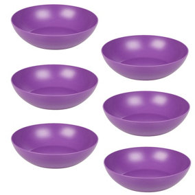 URBNLIVING 20cm Diameter 6 Pcs Purple Colour High Quality Deep Round Reusable Solid Colour Plastic Dinner & Picnic Plates