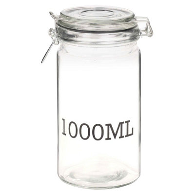 URBNLIVING 20cm Height 1000ml Glass Storage Jar With Air Tight Sealed Metal Clamp Lid Tall Kitchen Cruet