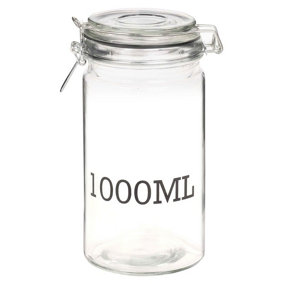 URBNLIVING 20cm Height 1000ml Glass Storage Jar With Air Tight Sealed Metal Clamp Lid Tall Kitchen Cruet