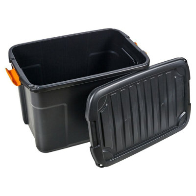 URBNLIVING 20cm Height Heavy Duty Black Plastic Storage Box Lids & Handles Underbed Shoes Clothes Toys Set of 4