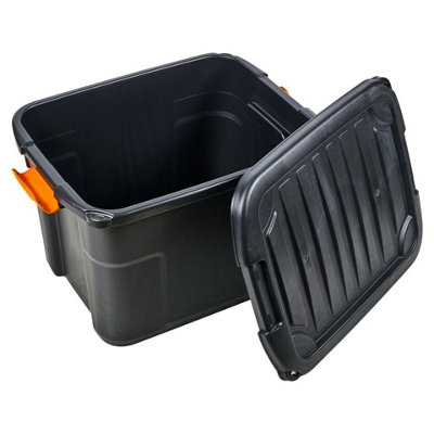 URBNLIVING 20cm Height Heavy Duty Black Plastic Storage Box Lids & Handles Underbed Shoes Clothes Toys
