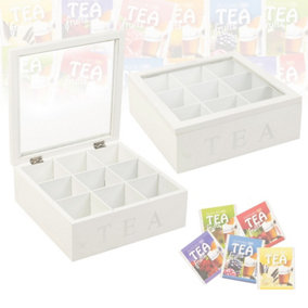 URBNLIVING 22.5 Width Wooden MDF Tea Box 9 Section Clear Lid Compartments Container Bag Caddy Chest