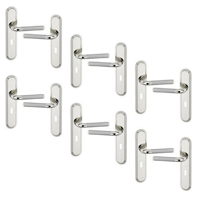 URBNLIVING 220mm Length 12 Pcs Vienna Metal & Polished Nickel Lever Latch Door Keyhole Handle Set