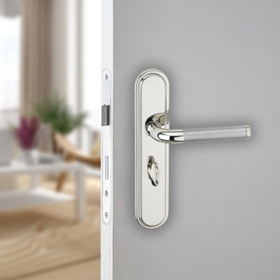 URBNLIVING 220mm Length 2 Pcs Vienna Metal & Polished Nickel Lever Latch Bathroom Door Handles Set