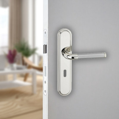 URBNLIVING 220mm Length 2 Pcs Vienna Metal &  Polished Nickel Lever Latch Keyhole Door Handles Set