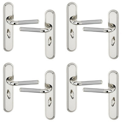 URBNLIVING 220mm Length 8 Pcs Vienna Metal & Polished Nickel Lever Latch Door Bathroom Handle Set