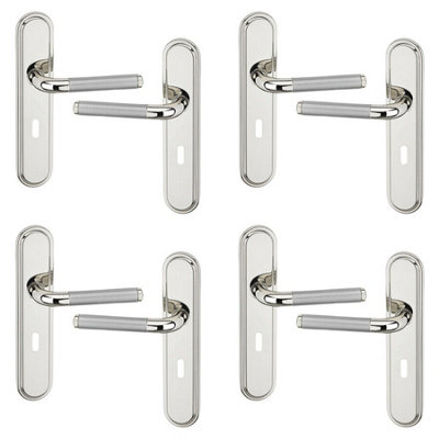 URBNLIVING 220mm Length 8 Pcs Vienna Metal & Polished Nickel Lever Latch Door Keyhole Handle Set