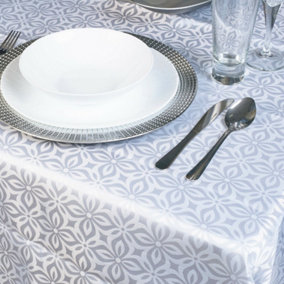 URBNLIVING 220x150cm Damask Floral Jacquard Tablecloths White Flower Rectangle Oblong Table Cloth Tableware Dining