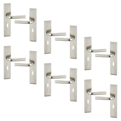 URBNLIVING 221mm Length 12 Pcs Westminster Metal & Satin Nickel Lever Latch Door Keyhole Handle Set