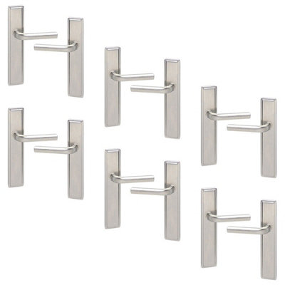 URBNLIVING 221mm Length 12 Pcs Westminster Metal & Satin Nickel Lever Latch Door Plain Handle Set