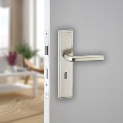 URBNLIVING 221mm Length 2 Pcs Westminster Metal & Satin Nickel Lever Latch Keyhole Door Handle Set