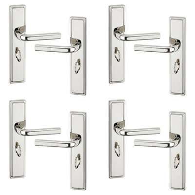 URBNLIVING 221mm Length 8 Pcs Westminster Metal & Polished Nickel Lever Latch Door Bathroom Handle Set