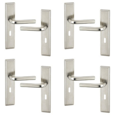 URBNLIVING 221mm Length 8 Pcs Westminster Metal & Satin Nickel Lever Latch Door Keyhole Handle Set