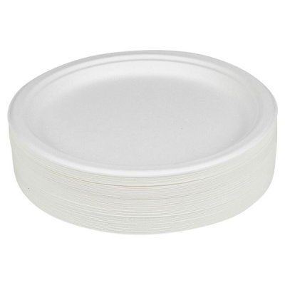 URBNLIVING 22cm Diameter 100 Pcs Paper Disposable White Biodegradable Plates