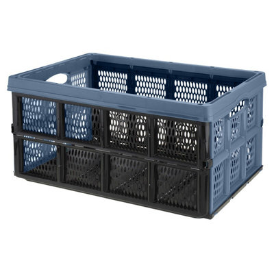 URBNLIVING 22cm Height Large 32L Folding Collapsible Plastic Storage Blue Crate Box