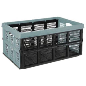 URBNLIVING 22cm Height Large 32L Folding Collapsible Plastic Storage Teal Crate Box