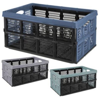 URBNLIVING 22cm Height Large 32L Folding Collapsible Plastic Storage Teal Crate Box
