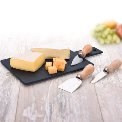 URBNLIVING 22cm Width Cheese Board Slate Platter Plate & 3 Cutter Set Food Sushi Dessert Serving Tray