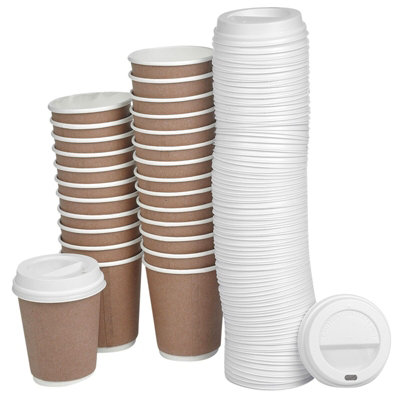 URBNLIVING 237ml 300Pcs Double Wall Disposable Takeaway Hot Coffee Drinks Cups with Sip Through Lids