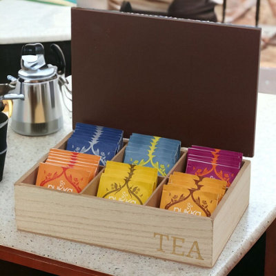 URBNLIVING 24.5cm Width 6 Section-Chocolate Compartment Wooden Tea ...