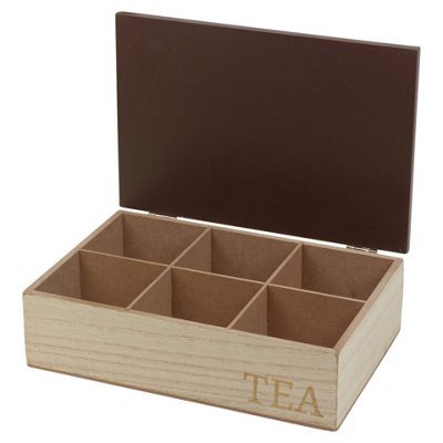 URBNLIVING 24.5cm Width 6 Section-Chocolate Compartment Wooden Tea Storage Box with MDF Lid Organiser Section Chest