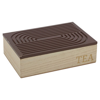 URBNLIVING 24.5cm Width 6 Section-Chocolate Compartment Wooden Tea Storage Box with MDF Lid Organiser Section Chest