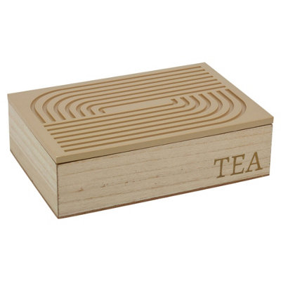 URBNLIVING 24.5cm Width 6 Section-Mocca Compartment Wooden Tea Storage Box with MDF Lid Organiser Section Chest
