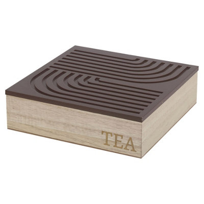URBNLIVING 24.5cm Width 9 Section-Chocolate Compartment Wooden Tea Storage Box with MDF Lid Organiser Section Chest