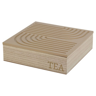 URBNLIVING 24.5cm Width 9 Section-Mocca Compartment Wooden Tea Storage Box with MDF Lid Organiser Section Chest