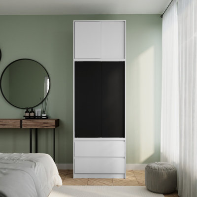 URBNLIVING 240cm Height White Carcass with 2 Sliding Black Doors ...