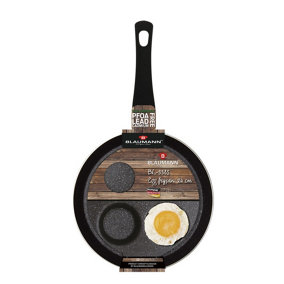 URBNLIVING 24cm Diameter 4 Hole Omelet Frying Pan Burger Egg Ham Pancake Bakelite Handle
