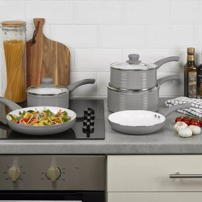 URBNLIVING 24cm Diameter Grey Ribbed Aluminium Induction Hob Cookware ...