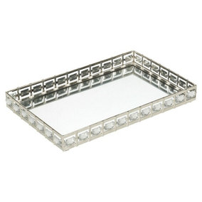 URBNLIVING 24cm Length Rectangle Silver Mirror Tray Candle Centrepiece Decorative Xmas Gift