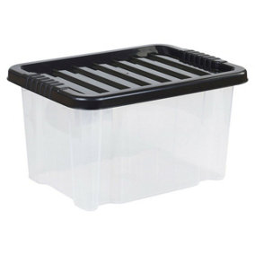 URBNLIVING 24L Plastic Storage Boxes Black Clip Lid Quality Stackable Container Lightweight Nesting