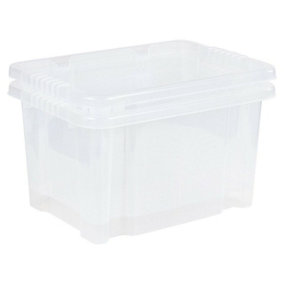 URBNLIVING 24L Set of 3 Plastic Storage Boxes Clip Lid Quality Stackable Container Lightweight Nesting Clear