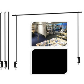 URBNLIVING 250cm Metal Over Table Hanging Decoration Black Display Rod Rail Pole With Clamp