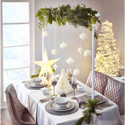 URBNLIVING 250cm Metal Over Table Hanging Decoration White Display Rod Rail Pole With Clamp