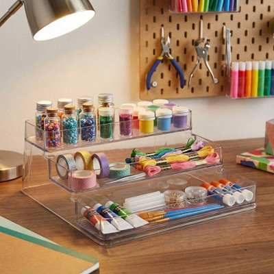 URBNLIVING 25cm Acrylic Step Organiser Clear 3 Tiered Stand Spice Rack ...