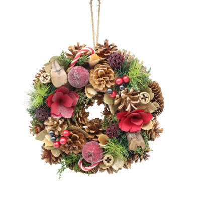 URBNLIVING 25cm Candy Cane Christmas Wreath Festive Decoration with ...