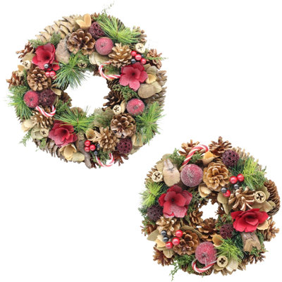 URBNLIVING 25cm Candy Cane Christmas Wreath Festive Decoration with ...