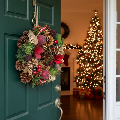 URBNLIVING 25cm Candy Cane Christmas Wreath Festive Decoration with ...