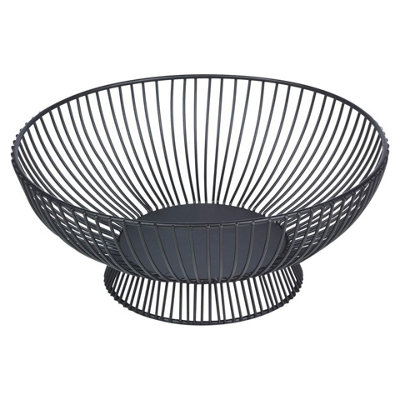 URBNLIVING 25cm Diameter Black Metal Fruit Bowl Bread Basket Modern Wire Style Decorative Centerpiece