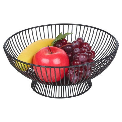 URBNLIVING 25cm Diameter Black Metal Fruit Bowl Bread Basket Modern Wire Style Decorative Centerpiece