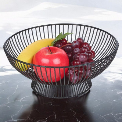 URBNLIVING 25cm Diameter Black Metal Fruit Bowl Bread Basket Modern Wire Style Decorative Centerpiece - 3