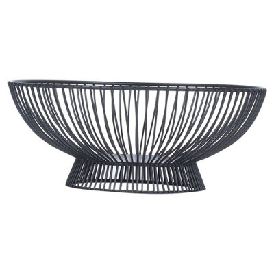 URBNLIVING 25cm Diameter Black Metal Fruit Bowl Bread Basket Modern Wire Style Decorative Centerpiece - 4