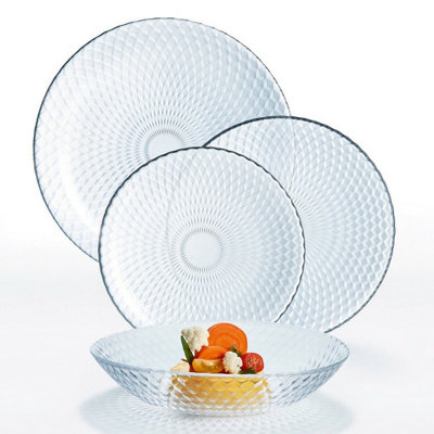 URBNLIVING 25cm Diameter Tempered Glass Dinnerware Set of 18 Pcs