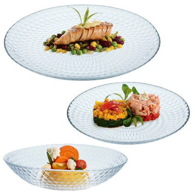 URBNLIVING 25cm Diameter Tempered Glass Dinnerware Set of 18 Pcs